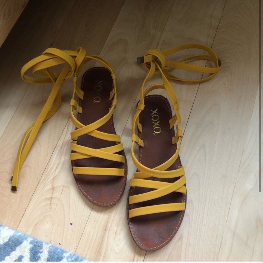 xoxo yellow lace up sandals